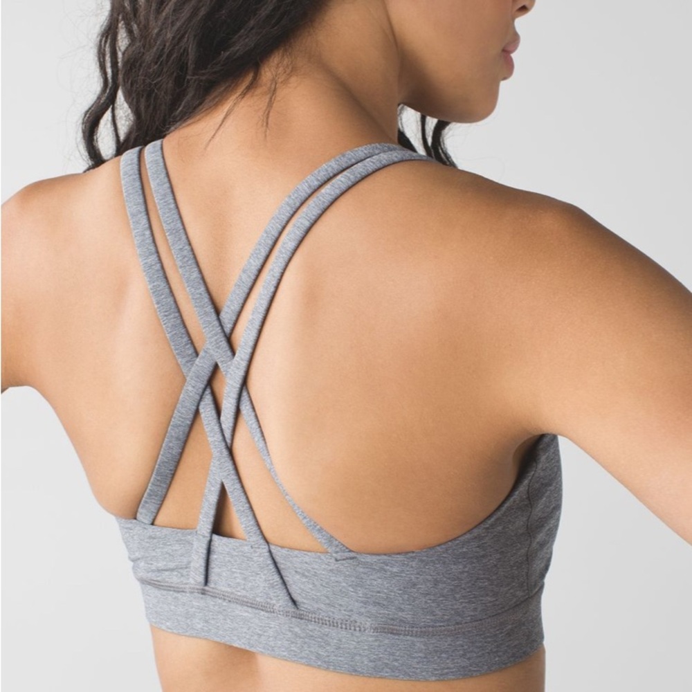Lululemon Energy Bra Size 4 Heathered Slate Grey Medium Support Strappy Back Gym